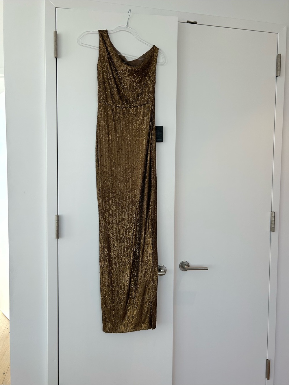 Norma Kamali Bronze Sequin Drop-Shoulder Gown